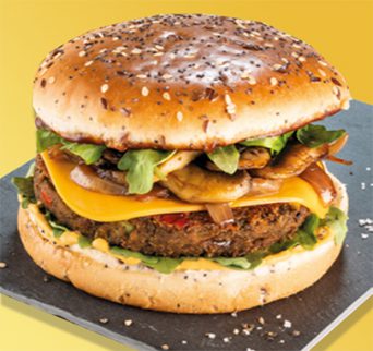 Vegan Burger with Mushrooms, Arugula and Onion Relish